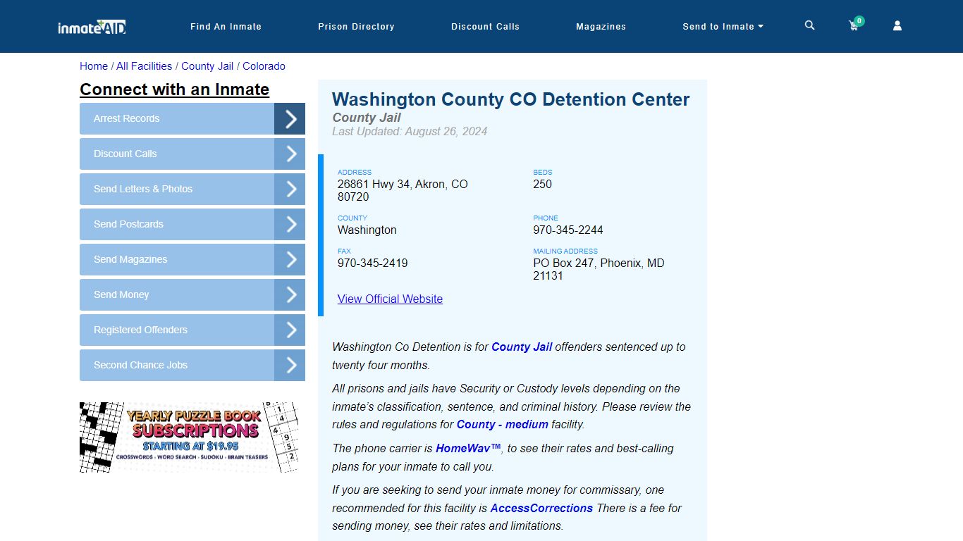 Washington County CO Detention Center - Inmate Locator